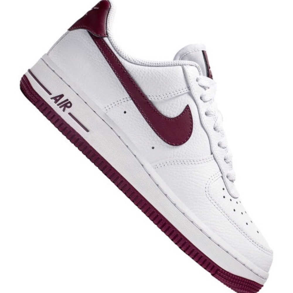 White and burgundy Nike Air Force